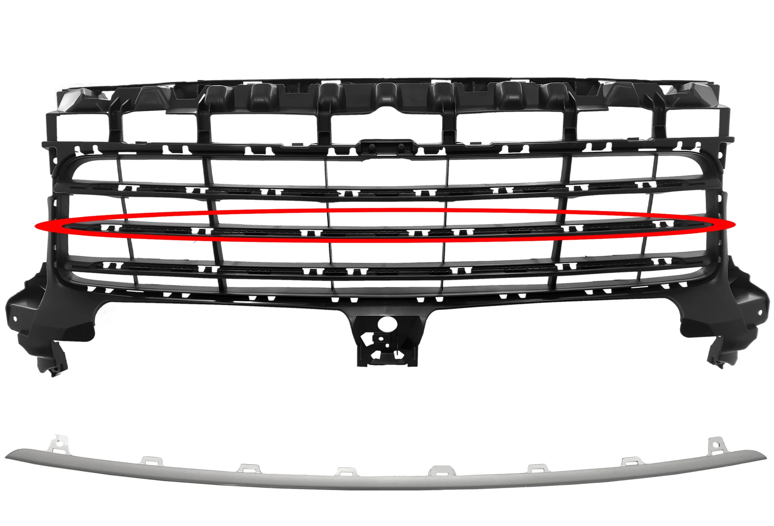 Listwa atrapy zderzaka Porsche Cayenne 9Y0 środkowa SREBRNA (9Y0807179A)