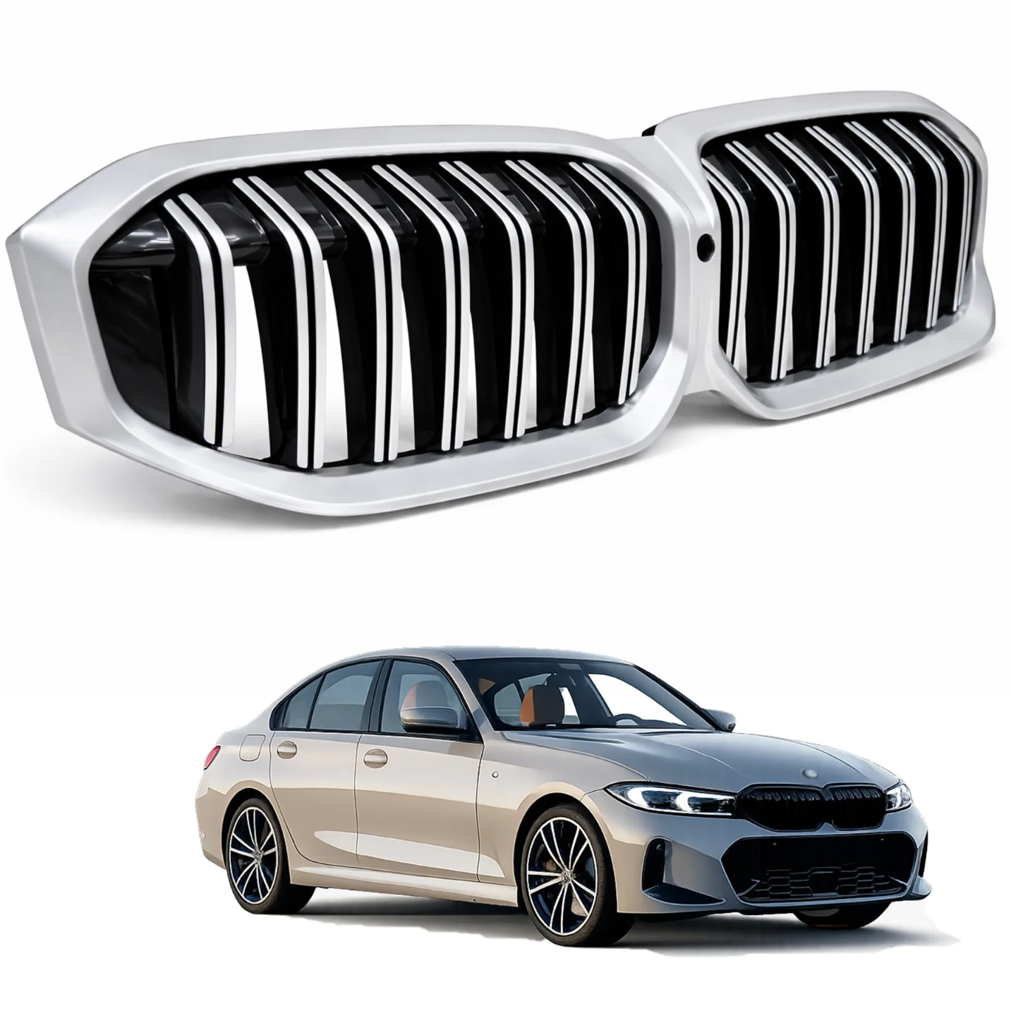 Atrapa zderzaka BMW 3 G20 G21 22r+ LCI M-PAKIET CHROM + KAMERA (51115A1BFA6)