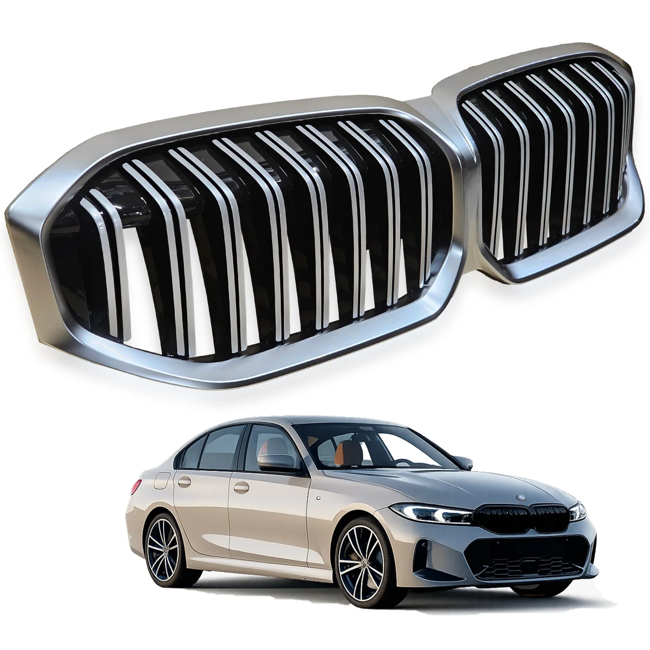 Atrapa zderzaka BMW 3 G20 G21 22r+ LCI CHROM M-PAKIET BEZ KAMERY (51115A1BFA5)